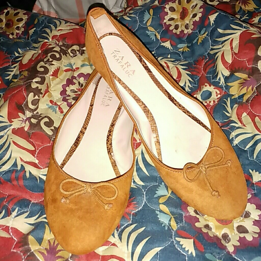 Cute Mustard Orange Suede Bow Ballet Flats